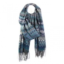 Teal and Grey Mix Fairisle Zig Zag Stripe Scarf by Peace of Mind